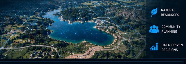 Aerial view with a connected data network overlay