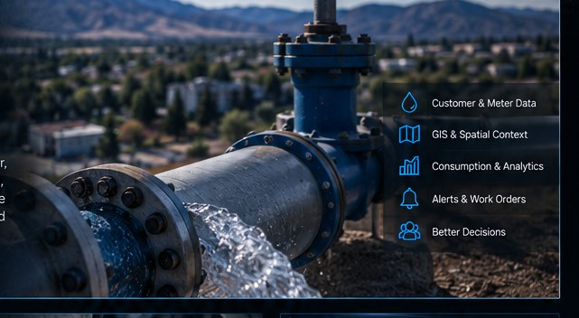 Water infrastructure — pipeline and valves above a community